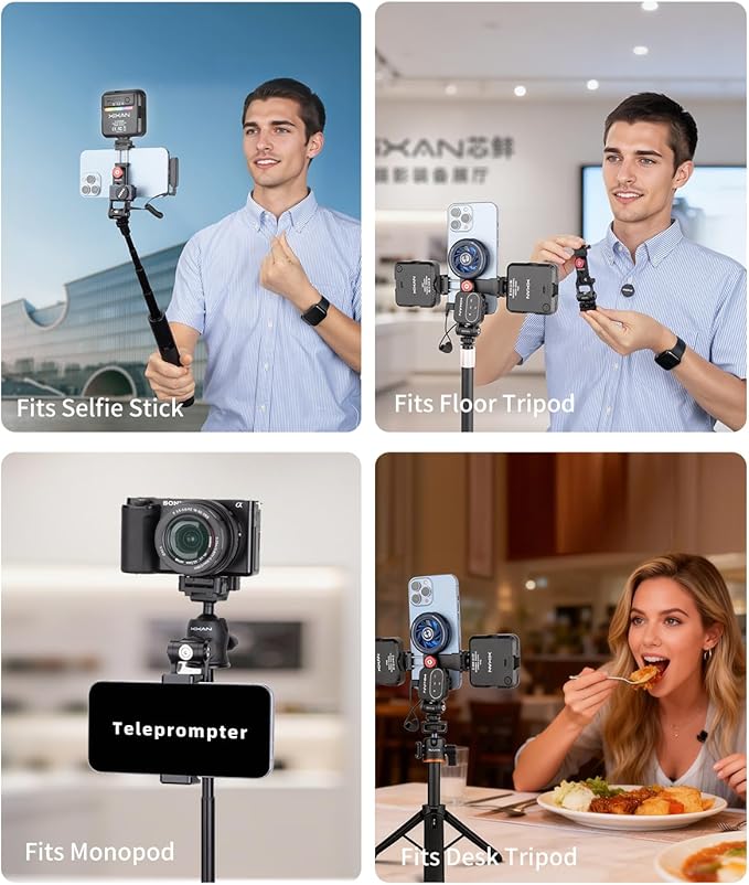 Metal Phone Tripod Mount Adapter, Smartphone Holder Clamp Support Stand with Cold Shoe, Compatible with iPhone, Samsung on Tripod, Camera, Gimbal, Selfie Stick for Live Streaming, Video Shooting