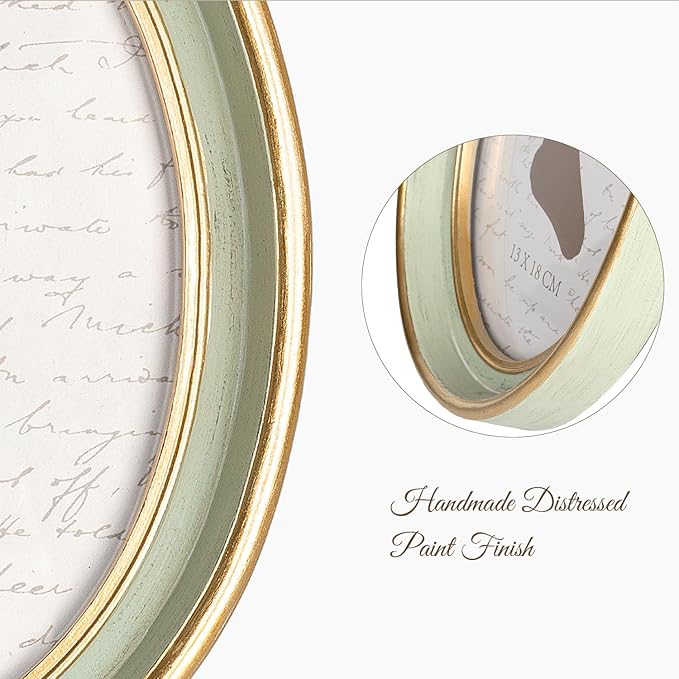 AELS 4x6 Inch Vintage Picture Frame, Elegant Antique Photo Frames with Glass Front, Photo Display, Tabletop Wall Hanging, Gift Ideas, Oval Sage Green with Gold Trim