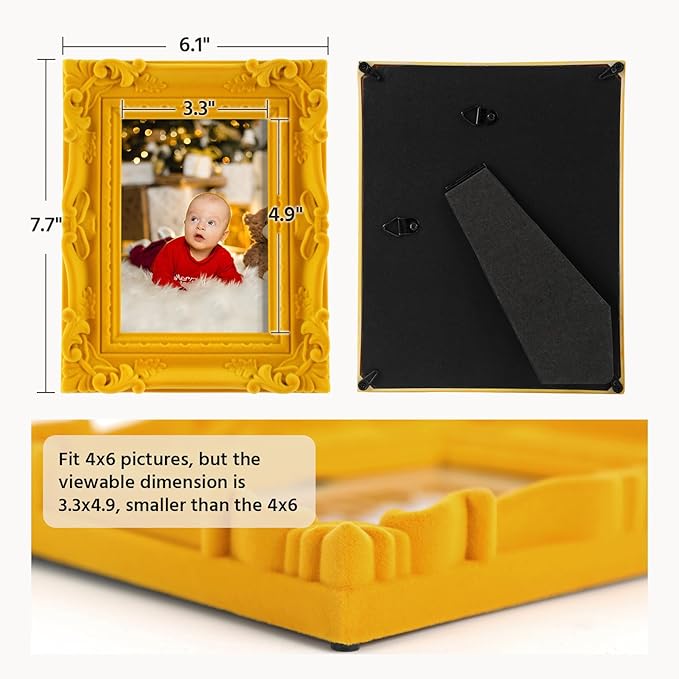 4x6 Yellow Frame for Shelf Desk Table Decor, Colorful Ornate Frame with Velvet Touch for Diamond Paintings Art Prints Posters, Modern Gallery Wall Frames for Bedroom Decoration (Yellow)