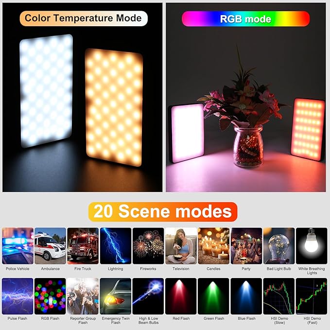 PULUZ 140 RGB Video Lights,Portable LED Camera Light Panel 0-360 Full Color with 1/4 Cold Shoe,CRI 95+ 2500-9000K LED 3000mAh Rechargeable DSLR Lighting for Photography,Video Conference,Vlogging