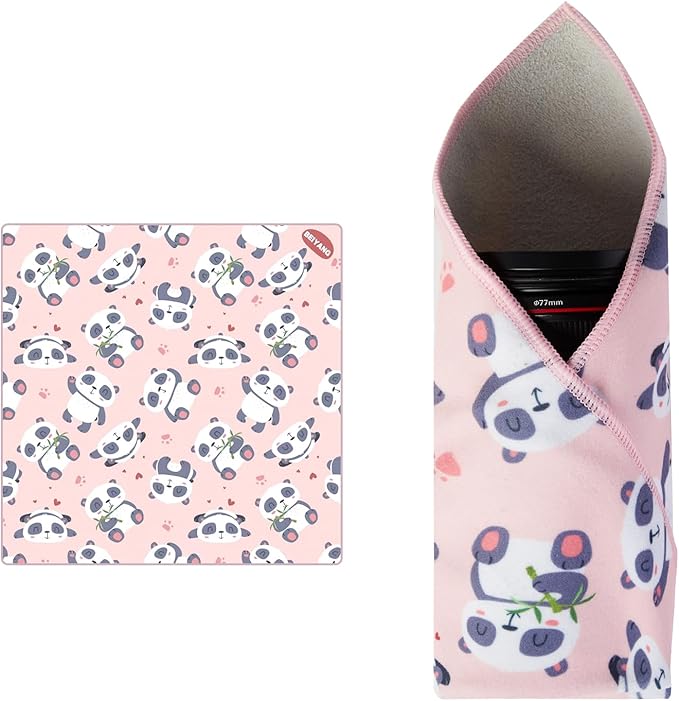 17.7X17.7 Inch Camera Protective Wrap, Lens Protector Wrapper, Pink Panda Pattern Magic Self-Adhesive Cloth for Camera/Lens/Phone/DSLR/Laptop/Accessories, Anti Scratch Equipment Wrap Storage Pouch