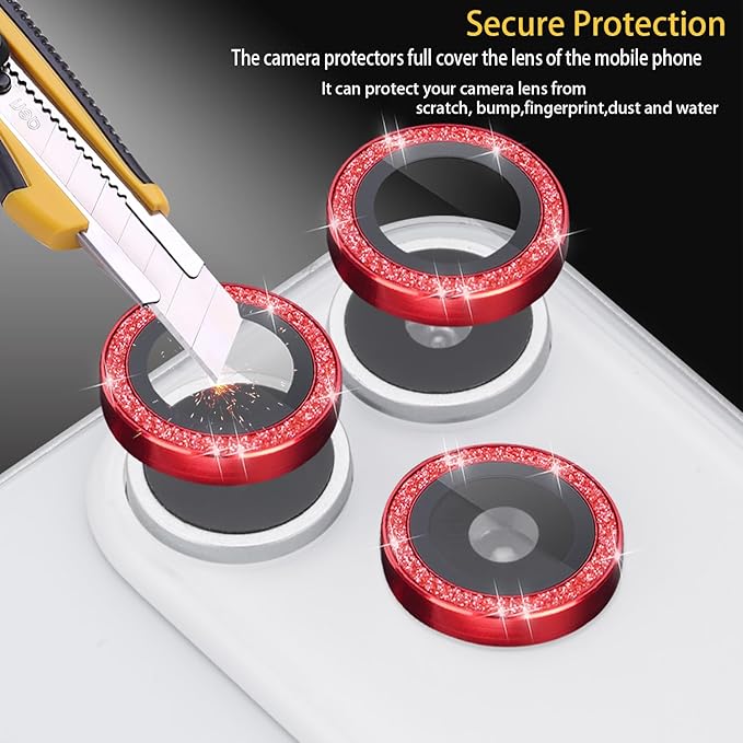 Camera Lens Protector for iPhone 17 Pro/17 Pro Max, Aluminum Alloy Tempered Glass Lens Protector with Installation Frame Fits for iPhone 17 Pro/17 Pro Max (Glitter Red)