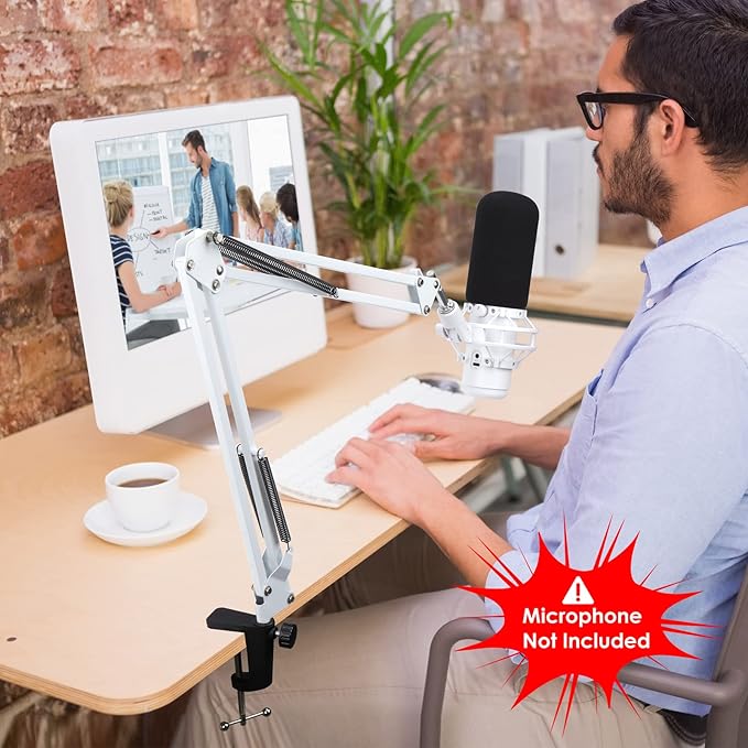 White Boom Arm for HyperX QuadCast S - White Mic Arm Compatible with Hyperx Quadcast White Microphone, Premium Microphone Boom Arm Stand by YOUSHARES