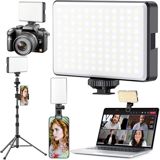 Selfie Ring Light Kit with Tripod - 98 LED Portable Lighting for Video Conferencing, Streaming, Makeup, Includes Phone Clip & Webcam Adapter, 3 Modes, CRI 97+ for iPhone, Laptop, TikTok (Black)