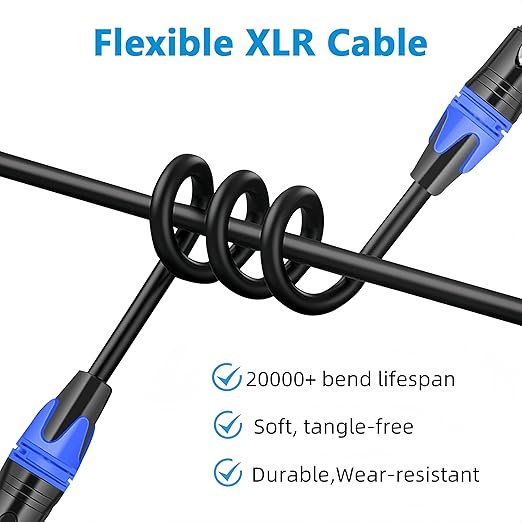 XLR Cable 50 ft 2 Pack, Premium Balanced Microphone Cables with Gold-Plated 3 Pin, XLR Male to Female Mic Cord for Microphones, Preambles, Speaker Systems, Radio Station and More