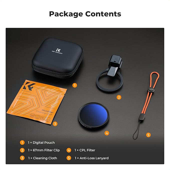 K&F CONCEPT 67mm Press-on CPL Phone Lens Filter Kit, Polarizing Filter Compatible with iPhone 17/16/15/14/13/12 Standard, 16/15/14/13/12 Pro/Pro Max, 67mm Threaded Filters