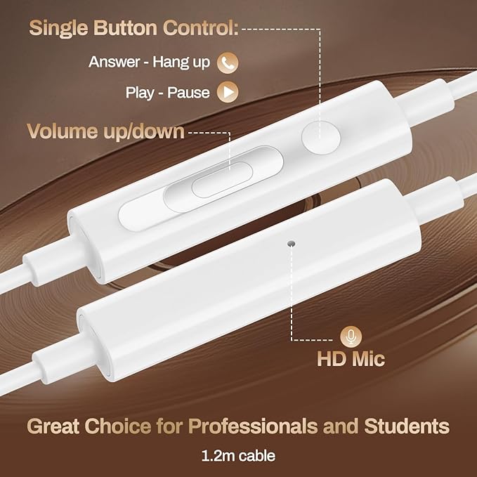 3 Pack Wired Earbuds USB C,Headphones Microphone Call and Volume Control Noise Isolating,in Ear Earphones Compatible with iPhone 17/16/15 Pro Max/Galaxy S25 S24 S23 Ultra