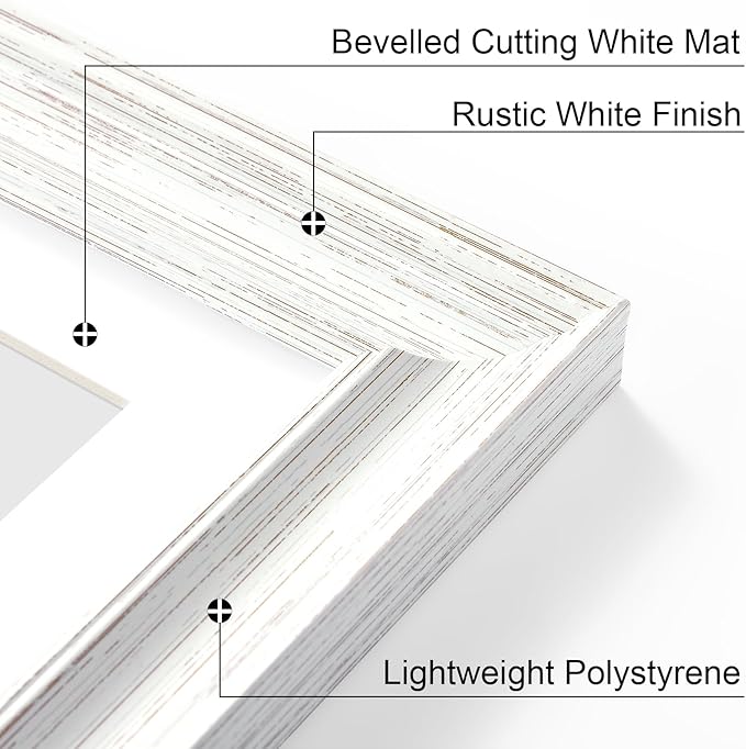 Vittanly 11x14 Picture Frames Set of 2, Ornate Vintage Photo Frame for Wall or Tabletop, Display 8x10 Pictures with Mat or 11x14 without Mat, Rustic White
