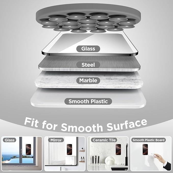 Magnetic Suction Cup Phone Mount with MagSafe, Silicone Hands-Free Grip Holder for iPhone Case and Android, Mirror Shower Phone Stand for Makeup FaceTime Gym Kitchen Bathroom, Gray