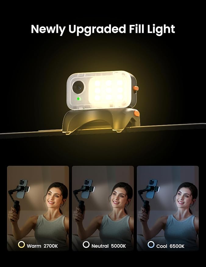 Hohem AI Tracking Sensor with 3-Color Magnetic Fill Light, AI Tracker Compatible with iSteady V3, Cool/Warm/Neutral Light Mode, Smartphone Gimbal Stabilizer Accessories, MTK-L03, Black