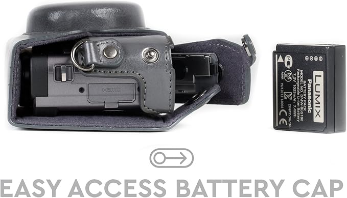MegaGear MG1261 Ever Ready Leather Camera Case compatible with Panasonic Lumix DC-ZS80, DC-ZS70, DC-TZ95, DC-TZ90 - Gray