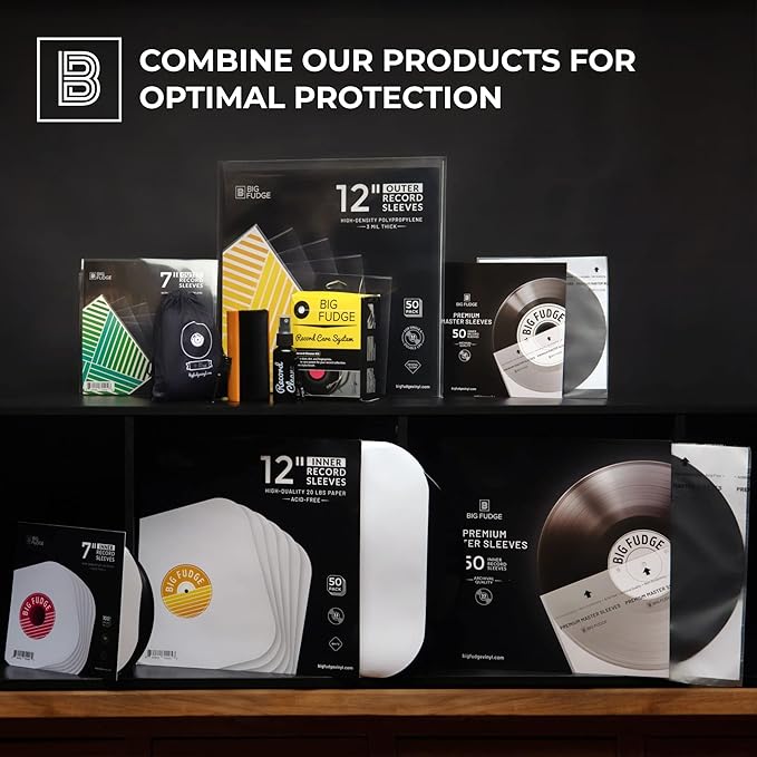 Big Fudge 12" Vinyl Record Sleeves - Outer Sleeves 50 Pack -Crystal Clear High-Density Polypropylene Vinyl Covers - Accessories Protect LP Albums from Dust, Dirt & Scratches