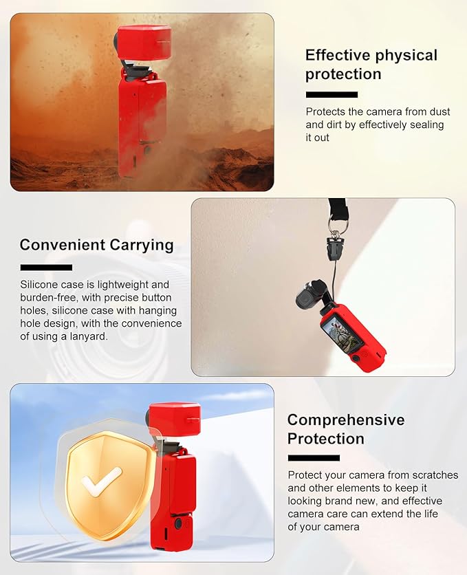 PULUZ Pocket 3 Silicone Cover, Soft Protective Case Compatible with DJI Osmo Pocket 3, Lens Protector Screen Protector Grip Cover Accessories(Red)