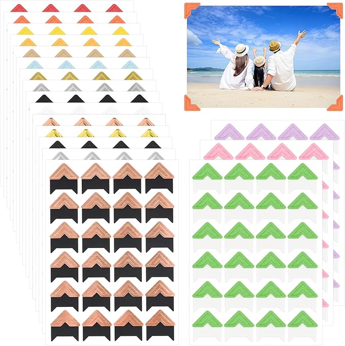 432 Pcs Photo Corners, Self Adhesive Picture Corners, Acid Free Corner Stickers for Scrapbooking, Photo Mounting Corners for DIY Scrapbook, Photo Album, Memory Books (Mixed Colors)