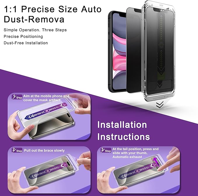 CHRYSHA 2 Pack Matte Privacy Screen Protector for iPhone 11 / iPhone XR, 9H Tempered Glass, Full Coverage, Anti-Fingerprint, Auto Dust-Elimination, No Bubble, Easy Installation