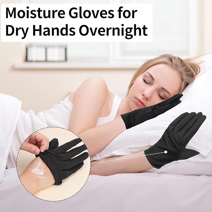 ENPOINT Touch Screen Gloves - 5 Pairs Large Black Cotton Gloves for Dry Hands Sleeping, Moisturizing, Coin Handling, Jewelry, Photography, Men and Women, with Pack of 20 Touch Screen Stickers