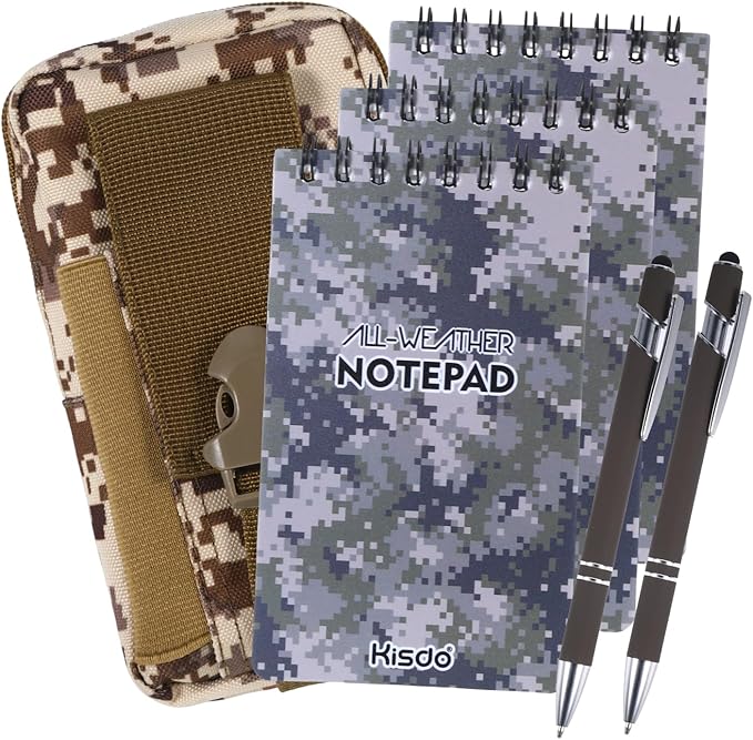 6 Pcs Waterproof Notebook Set, Write in The Rain Notebook, All Weather Notebook, Police Notepad, Field Notes Notebooks, 3 × 5" Pocket Notebook with Pen and Cover for Outdoor Activities Recording (Camouflage khaki)