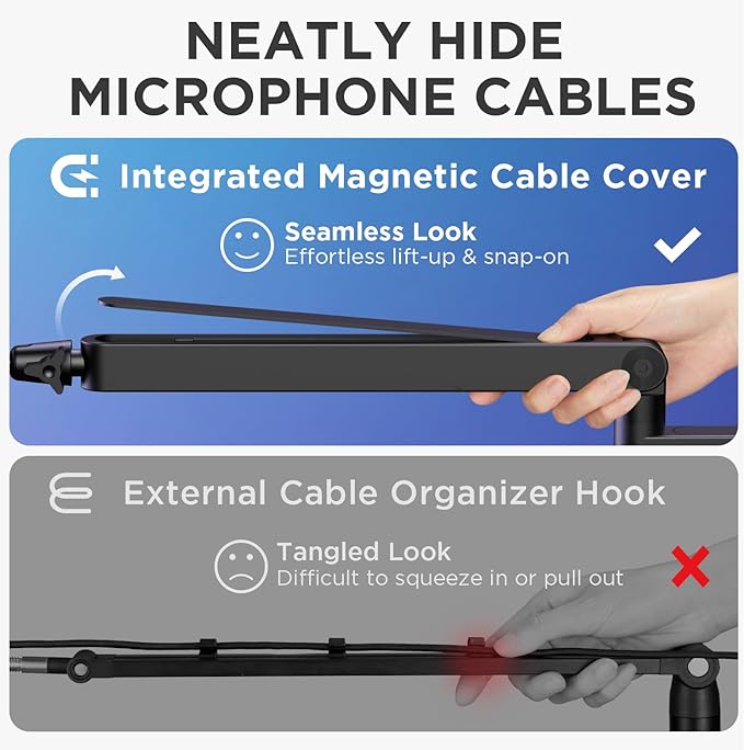 InnoGear 2026 Upgraded Microphone Boom Arm, Magnetic Cable Management Low Profile Mic Stand 360° Rotatable Desk Mount for Fifine AM8 K669B Blue Yeti HyperX QuadCast SoloCast AT2020, Black