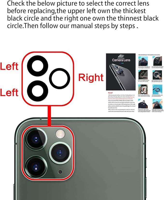 Camera Lens Glass Replacement for iPhone 11 Pro Max and 11 Pro, GVKVGIH Back Camera Glass Lens Replacement with Pre-Installed Adhesive,Repair Tool Kit and Installation Manual