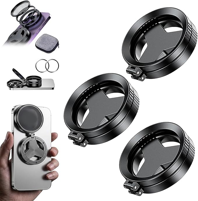 Anti-Glare Magnetic Phone Filter,Quick Mount for iPhone Filter Lens,52mm Cpl Phone Camera Filters,Circular Polarized Lens Filters with Foldable Stand for Outdoor Shooting, Glass Surfaces (3pcs)