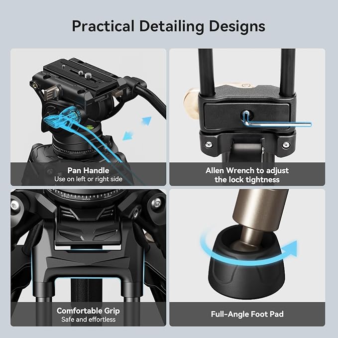 SmallRig AD-80 FreeBlazer Heavy-Duty Video Tripod System, 75" Tall, Fluid Head, One-Step Height Adjust, Dual-Mode QR Plate, Load up to 17lbs, Professional Tripod for Camera