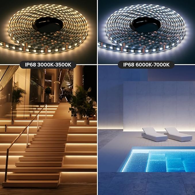 BTF-LIGHTING IP68 Waterproof Outdoor RGBW LED Strip 5050SMD RGB+Cool White(6000K-7000K) 4 Colors in 1 DC24V 5m 16.4ft 60LED/m Multi-Colored Tape Lights Can Work Outdoor(No Adapter or Controller)