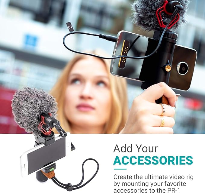 Movo PR-1 Smartphone Grip Handle Rig with Wrist Strap, Tripod Mount and Cold Shoe Mount for Lights and Microphones - for iPhone, Samsung, HTC, LG, Google, Android