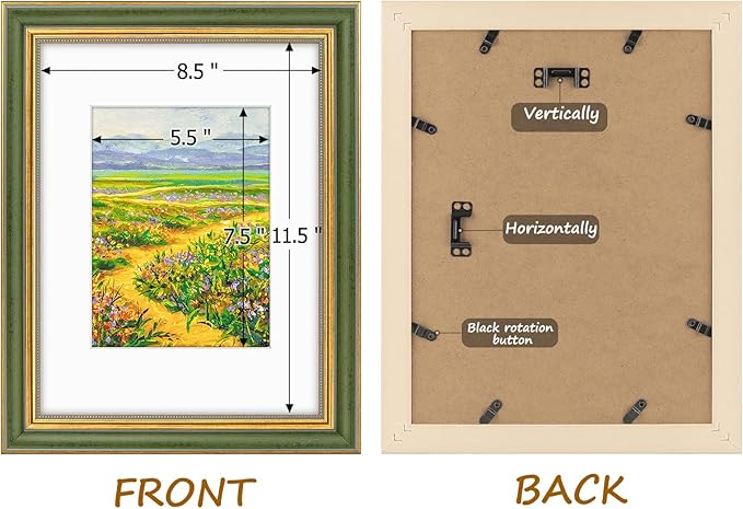 Golden State Art,9x12 Ornate Picture Frame for 6x8 Photo with Mat or 9 x 12 Prints without Mat, Real Glass Wall Display Horizontally or Vertically (Color:Green Gold)