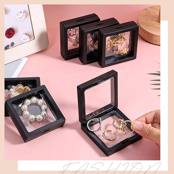 60 Pcs 3D Floating Display Case, Coin Display Case Black, 2.8 x 2.8 x 0.8 Inch Coin Frame Display-Holder Stands 3D Floating Jewelry Frame for Jewelry Shells Specimen Pins