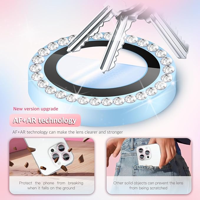 Camera Lens Protector Bling Compatible for iPhone 15 Pro/15 Pro Max,9H Tempered Glass,1Step Installation Tray,HD Clear/Military Grade Shatterproof/Scratch Resistant(Diamond Sierra Blue)