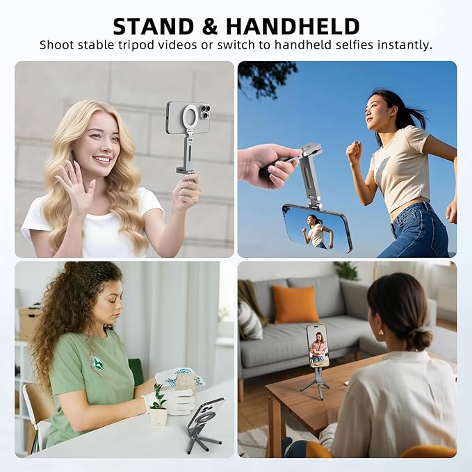 Magnetic Tripod for iPhone, Airplane Phone Holder for MagSafe Selfie Stick Adapter Travel Foldable Clip Clamp Plane Desktop Stand for iPhone 17 16 15 14 13 12 Pro Max Mini Accessories
