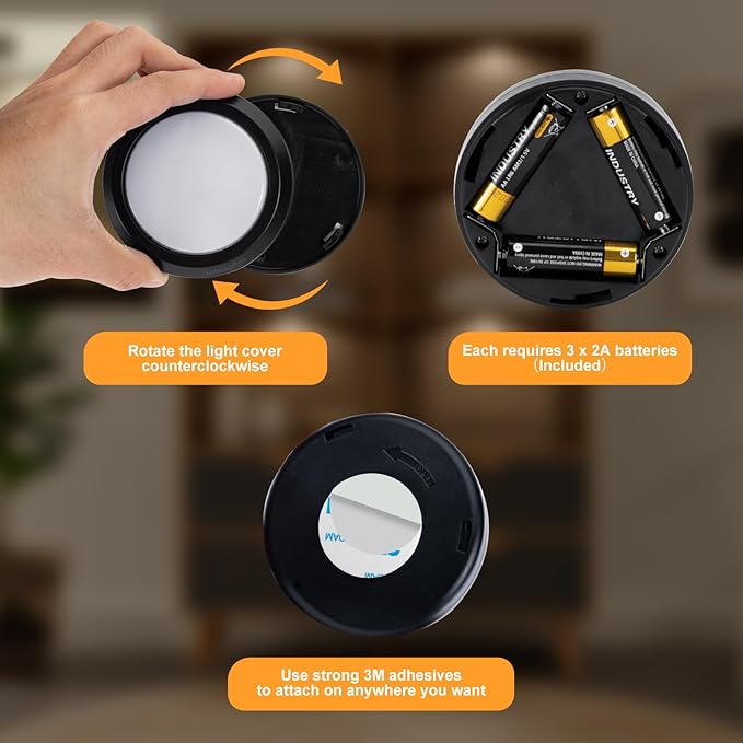 Puck Lights with Remote Control, Wireless LED Puck Light for Kitchen,Battery Operated Under Cabinet Lights, Under Counter Lighting Dimmable, Stick On Lights for Closet Black (4pack)