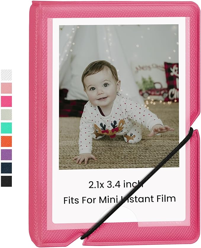 Lifting Mini Photo Album with 28 Pocket 2x3 Inch Pictures Fits for Fujifilm Instax Mini 7s 8 9 11 25 26 40 50s 90 Evo Z2300 Instant Camera, Polaroid Snap,Kpop Photocard Holder (Rose Red)