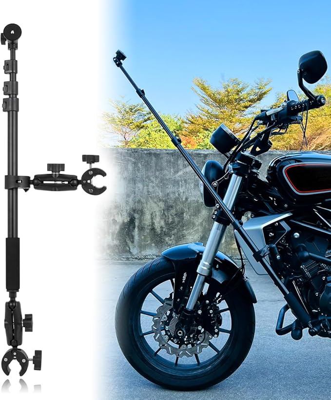 Motorcycle Bike Handlebar Double Clamp Mount Invisible Selfie Stick Super Camera Clamp 360°Rotating Extendable Ballhead Magic Arm 21-60 in for Insta360 ONE X3 X2 X RS R Go 2 3 Action Camera