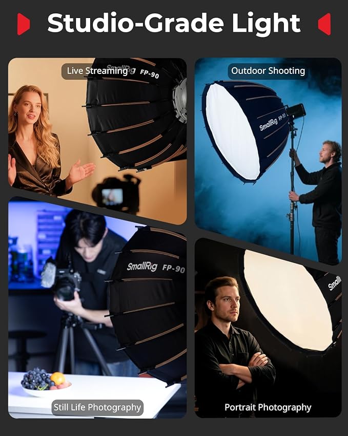 SmallRig FP-90 35.4" Parabolic Softbox with Bowens Mount for Studio Photography, Quick Release Soft Box with Honeycomb Grid, Diffusers, for SMALLRIG RC 220 pro, for Neewer for Godox for Aputure - 5395