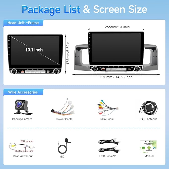 Leadfan Car Radio for Toyota Corolla 2003 2004 2005 2006 2007 2008, with Wireless Carplay, Android Auto, FM, Plug and Play/GPS Navi/SWC (for Corolla 2003-2008 Without JBL&Big Screen, 10.1IN-KB-4+64G)
