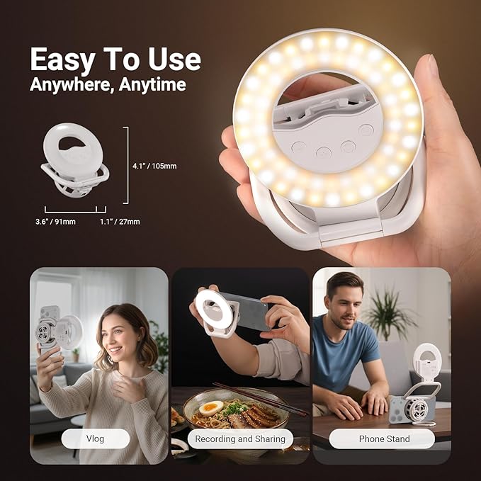 NEEWER Entry Level Version N36 Magnetic Selfie Ring Light & Phone Cooler Compatible with MagSafe iPhone, 4W Bi Color Foldable Small Plastic LED Fill Lighting 800mAh/CRI80+ for Video Recording Makeup