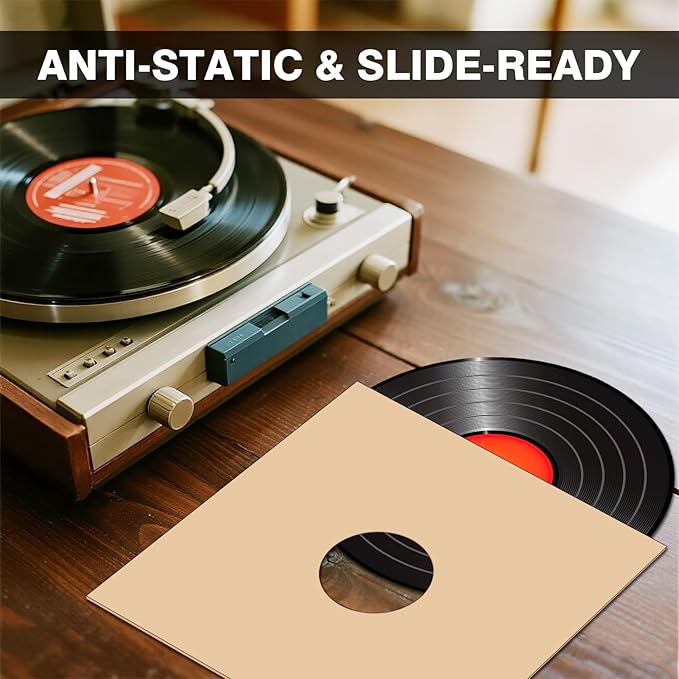 20PCS 12 Inch Brown Vinyl Record Jackets, Thick Cardboard Sleeves with Center Hole, Blank LP Album Covers for 33 RPM Storage & Organization, 350gsm LP Jackets for Record Storage