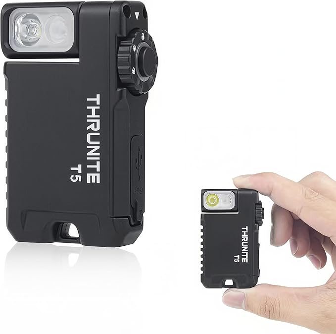 ThruNite T5 Rechargeable EDC Flashlight, RGB & 523 Lumens Cold White LED Flat Mini Flashlight, Waterproof Magnetic Portable Pocket Flashlight, Multi-Mode Keychain Flashlight for Camping, Emergency