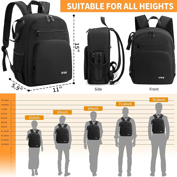 IPEB Camera Backpack for DSLR/SLR/Mirrorless Bag Professional Waterproof Camera Case 11"X5.9"X15" for Photographers Grey Black Orange