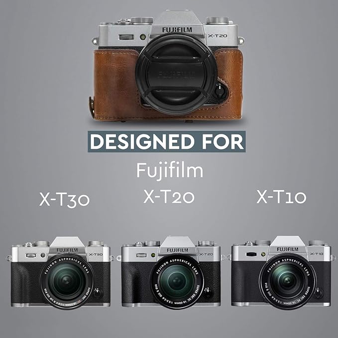 MegaGear MG982 Ever Ready Leather Camera Case and Strap for Fujifilm X-T30, X-T20, X-T10 (16-50mm / 18-55mm Lenses) - Dark Brown