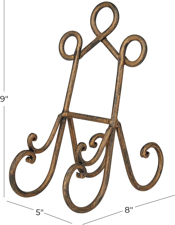 Deco 79 Metal Display Easel Scroll Tabletop Easel, Display Stand 5" x 8" x 9", Brown