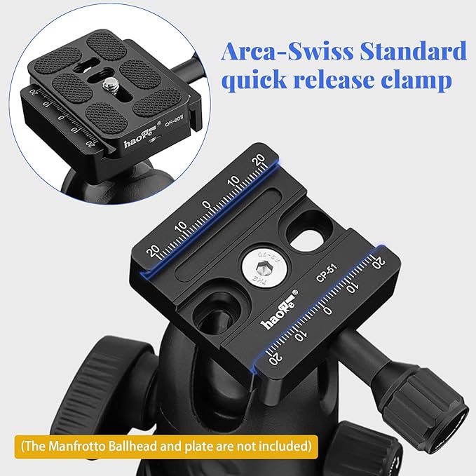 Haoge CP-51L 50mm Screw Knob Clamp Adapter Mount with Long Arm for Quick Release QR Plate Camera Tripod Ballhead Monopod Ball Head Fit Arca Swiss