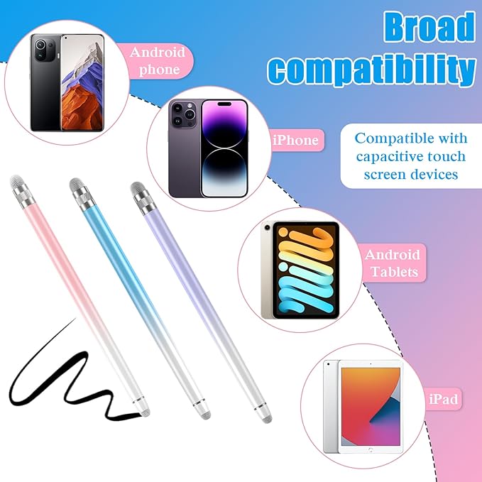 Bopomofo 3PCS Stylus Pens for Touch Screens,Stylus Pen for iPhone/iPad/Tablet Android/Microsoft/Surface,Compatible with Touch Screens(Purple/Pink/Blue)