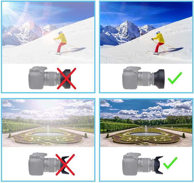 67mm Set of 2 Camera Lens Hoods and 1 Lens Cap - Rubber (Collapsible) + Tulip Flower - Sun Shade/Shield - Reduces Lens Flare and Glare - Blocks Excess Sunlight (67 mm, Rubber Hood + Tullip Hood + Cap)