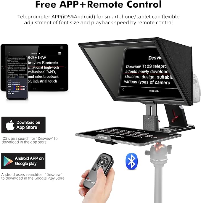 Desview T12S Teleprompter 12.9 inch Metal Teleprompter High Display Glass Compatible with Smartphone Tablet ipad Camera Easy Assembly Carry Case Included Great Partner for Video Making