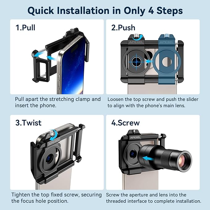 2 in 1 Phone Camera Lens Kit, Evil eye 6X Telephoto Lens & 150mm Macro Lens with Universal Lens Clip, Phone Lens Attachment for iPhone 16/15/14/13 Series, Samsung, Android Phone and Most Smartphone
