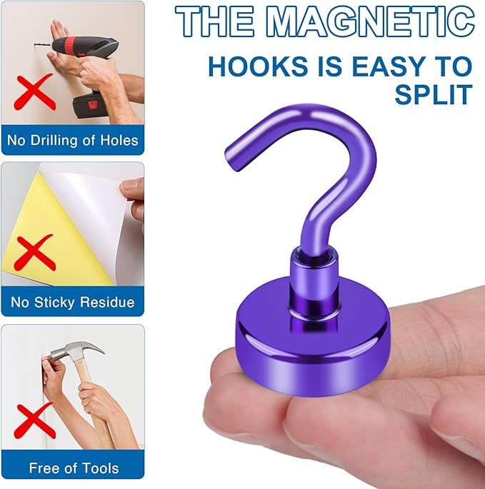 LOVIMAG Cruise Essentials, 170Lbs Cruise Door Magnets, Purple Magnet Hooks for Cruise Cabin Strong Magnetic Hooks for Hanging, Refrigerator, Celling -6 Pack