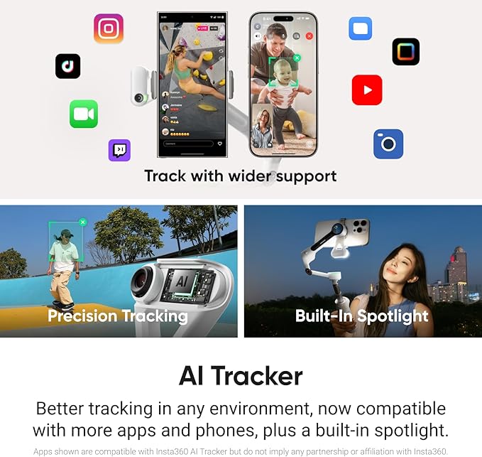 Insta360 Flow 2 Pro Gimbal Stabilizer for iPhone, Android, Phone Gimbal with AI Tracking, Fill Light, Built-in Selfie Stick & Tripod, Vlogging, Travel, Family, Sport - Ultimate AI Tracker Bundle Grey