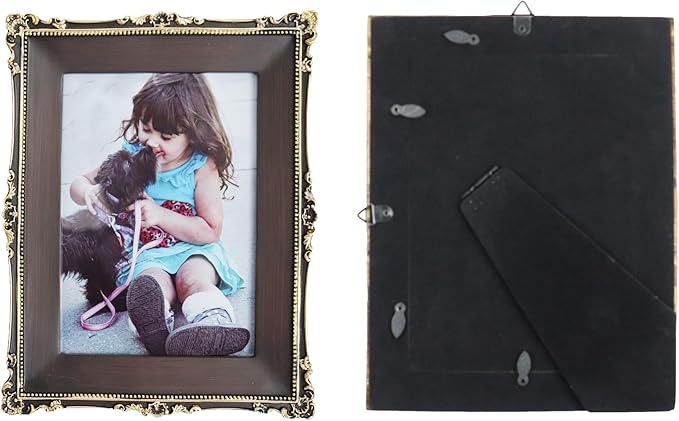 Hymmah 5 * 7inch Wallet Picture Frame Vintage Photo Frame Ornate Textured Hand-Crafted Resin Frame with Easel&Hook for Tabletop&Wall Display,Photo Gallery,Art